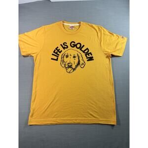 Homage Life Is Golden T-Shirt Men’s M Yellow Golden Retriever Graphic Tee